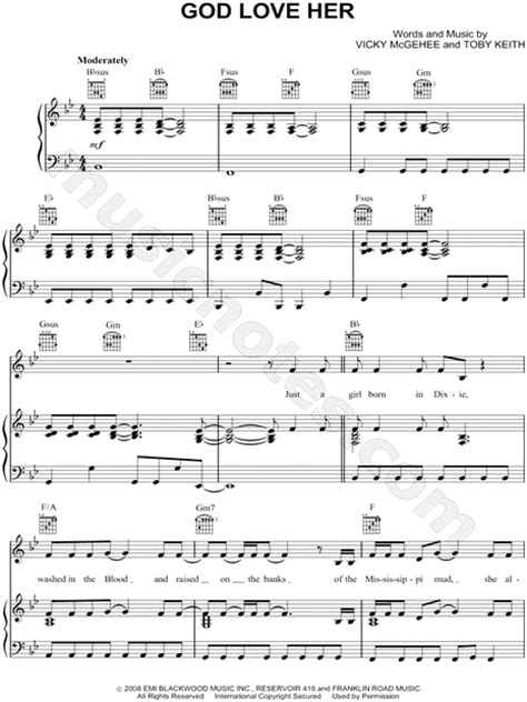 Toby Keith God Love Her Sheet Music In Bb Major Transposable