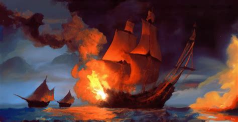 Painting of a ship on fire made by Remy Coup Fire Painting, Olds, Ships ...