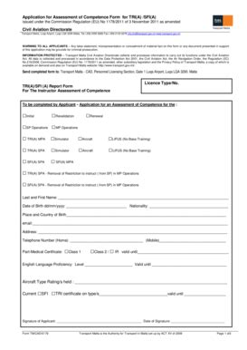 Fillable Online Assessment Of Competence Form For A TRIA SFIA Form TM