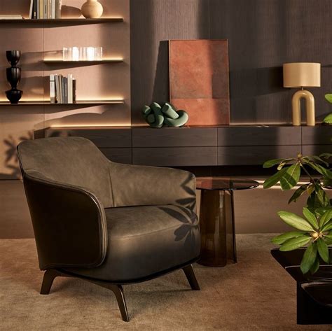 Contemporary Armchair Kaori Poliform Fabric Leather With