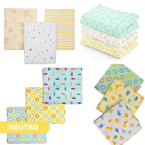 Kit 6 Cueiros Bebê Manta Flanelado Estampado Menino e Menina 100