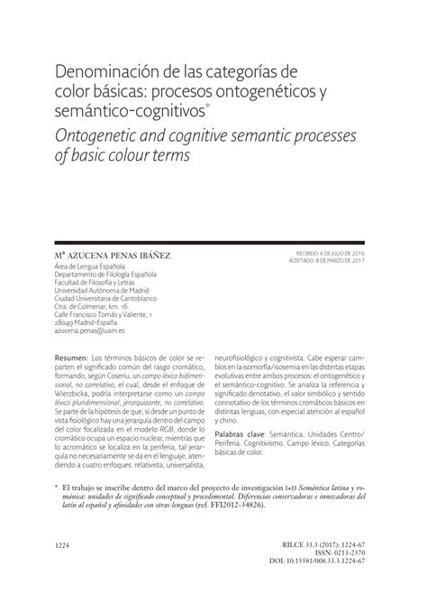 Pdf Denominación De Las Categorías De Color Básicas Procesos Ontogenéticos Y Semántico Cognitivos