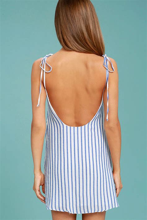 Cute Blue And White Striped Dress Shift Dress Tie Strap Dress 48 00