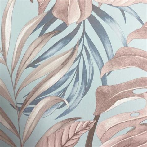 Teeva Jungle Leaves Wallpaper Muriva Tealpink 183502 Tropical Foliage