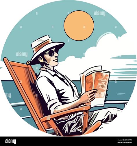One Person Sitting Reading A Book In Beach Stock Vector Image And Art