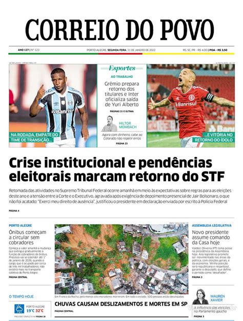 Capa Correio Do Povo Edi O Segunda De Janeiro De