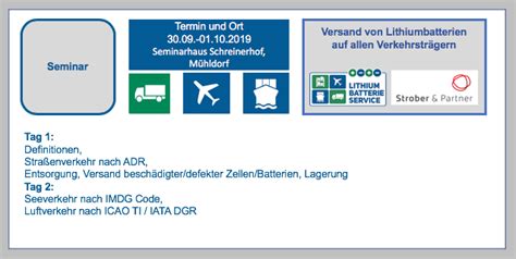 Seminar Lithium Batterie Einweisung Versand Von Lithiumbatterien Auf Allen Verkehrsträgern Am