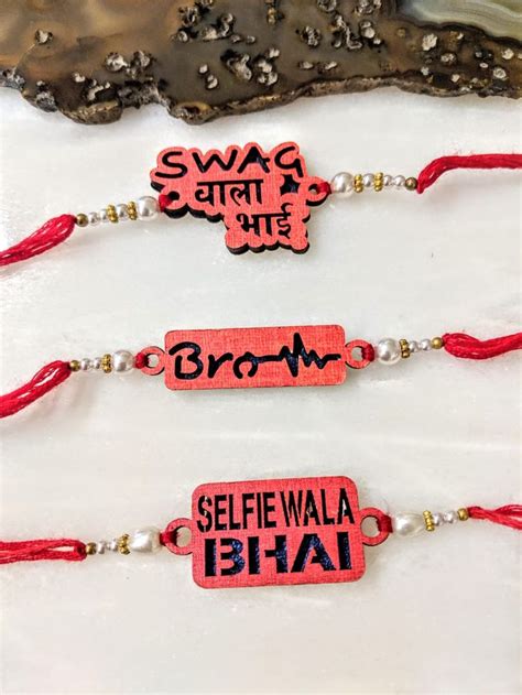 Set Of 3 Rakhi With Selfie Wala Bhaibrotherswag Wala Bhai Slogan