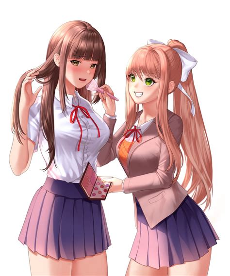 Monika And Protagonist Doki Doki Literature Club Drawn By Potetos7