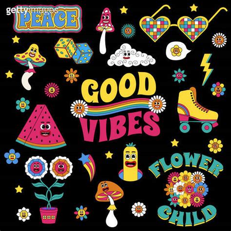 Groovy Set Groovy Hippie S Set Sticker Pack In Trendy Retro