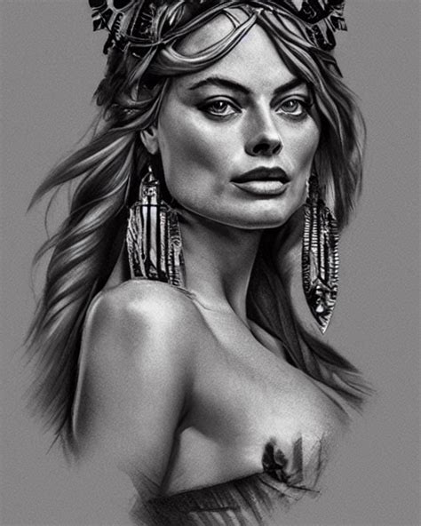 Krea Ai Side View Realism Tattoo Sketch Of Margot Robbie A