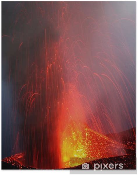 Poster Vulkanausbruch Eruption Mit Magma Und Asche Pixershk