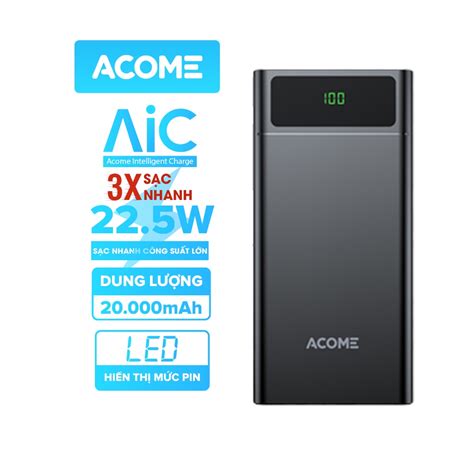 Pin Sạc Dự Phòng ACOME AP201 20000mAh Sạc Nhanh 22 5W 2 Cổng Input 3