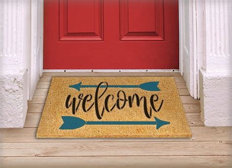 Welcome Script Stencil With Arrows By Studior Diy Farmhouse Doormat