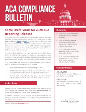 Fillable Online Draft Forms For 2021 ACA Reporting Released Creative