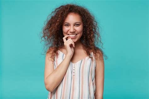 Free Photo Portrait Of Young Brown Eyed Curly Brunette Woman With