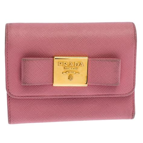 Prada Pink Saffiano Leather Bow Flap Trifold Wallet At Stdibs Prada