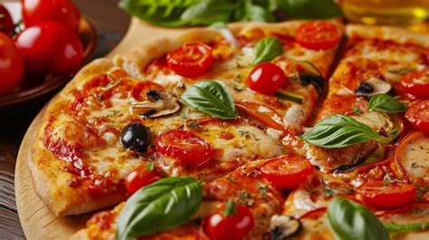 Premium AI Image Tasty Hot Pizza Set Fall From Sky Generative Ai