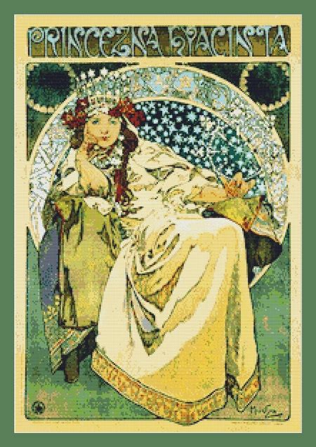 Hyacinta By Alphonse Mucha Cross Stitch Pattern In Pdf For Instant