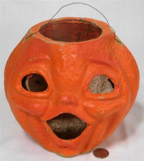 Lot Vintage 1940 S Large Paper Mache Halloween Jack O Lantern Pumpkin