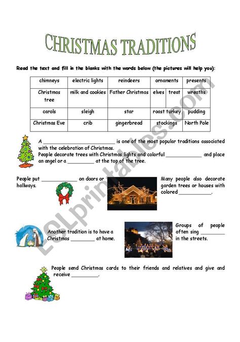 Christmas Traditions Esl Worksheet By Lindsey Salmon