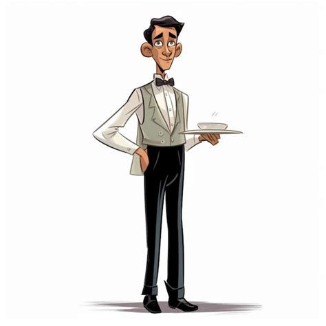 Premium Photo Cartoon Man In Tuxedo Holding A Tray With A Cup Of