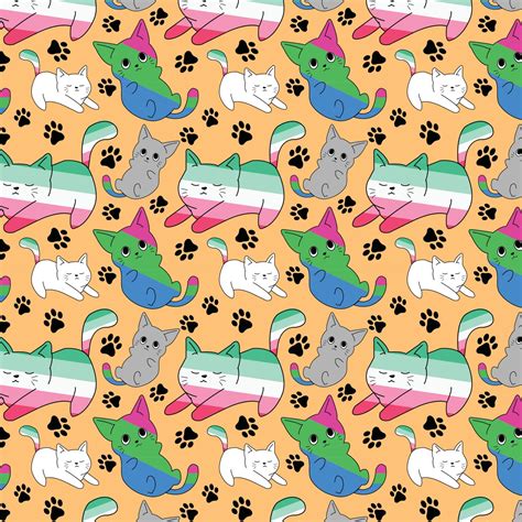 Cats Lgbt Seamless Pattern Vector Polysexual Pride Background Cat