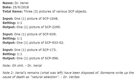 I spent 25 minutes searching the experiment log for this : SCP