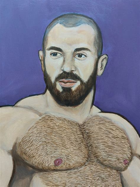 GAY MUSCLEBEAR MUSCLE Original Art Naked Adult Beard Hunk Gay Gift Naked Muscular Body