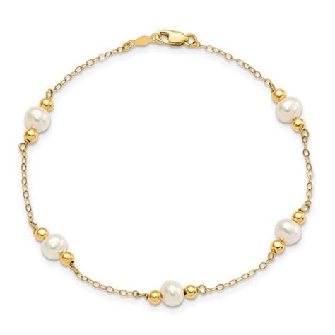 14k Yellow Gold 5mm Near Round Freshwater Cultured Pearl And Bead 5