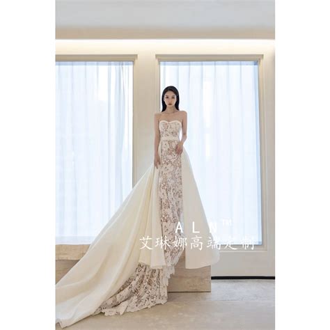 Customized Nude Laced Wedding Dress Comes With Detachable White Train Shopee Singapore