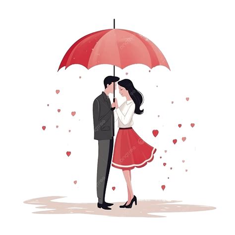 Romantic Couple Use Umbrella When Rain In Valentine Day Valentine