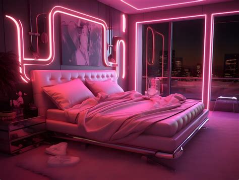 Premium Photo | Interior of a modern abstract bedroom with pink neon ...