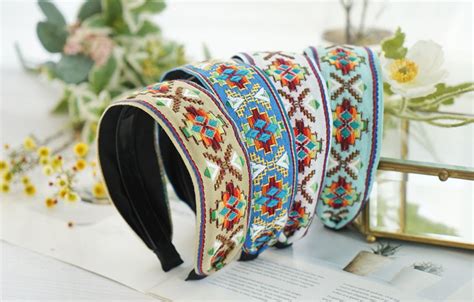 4 Pcs Embroidered Headband Headbands For Womenwide Women Etsy