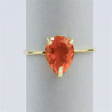 Genuine Pear Cut Mexican Fire Cherry Opal K Gold Ring