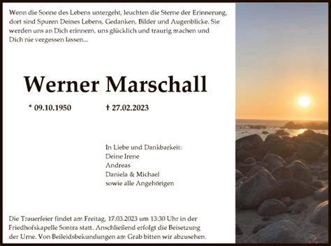 Traueranzeigen Von Werner Marschall Trauer Werra Rundschau De