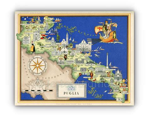 Puglia Apulia Italy Pictorial Map A3 or A4 Print - Etsy UK