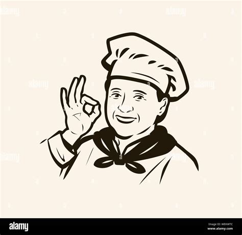 Logo Menu Restaurant Woman Cook In Hat Vector Illustration Stock