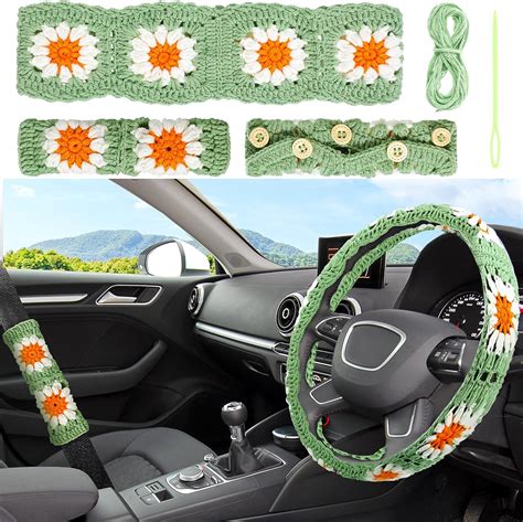 Amazon Pcs Crochet Steering Wheel Cover With Crochet Belt Cover