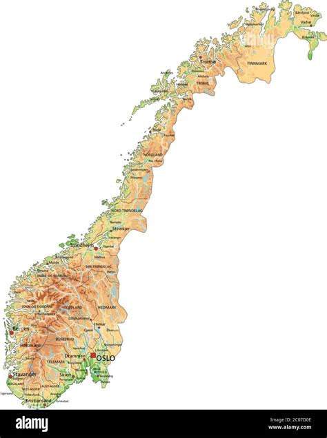 Mappa Fisica Della Norvegia Con Etichettatura Immagine E Vettoriale Alamy