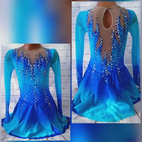 Vestido De Patina O Art Stica No Gelo Para Meninas Malha Azul Manga