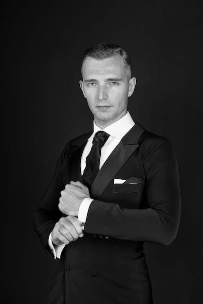 Premium Photo Man In A Black Tuxedo Suit And White Shirt And Black