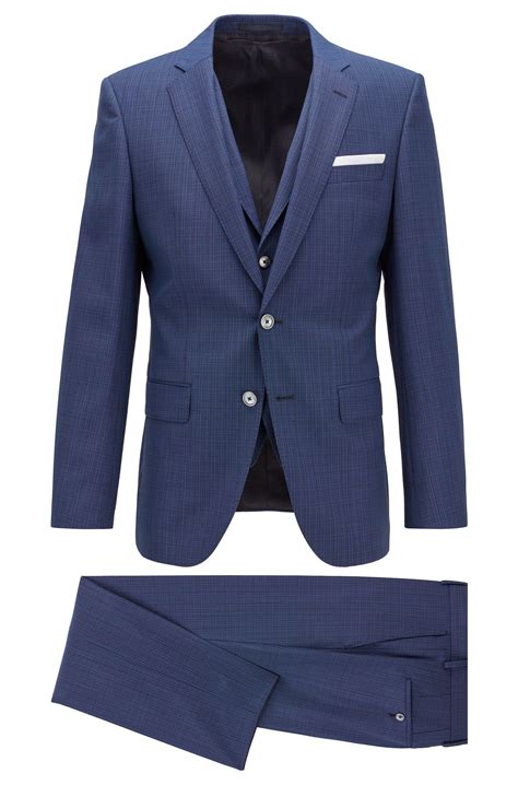 BOSS by Hugo Boss Synthetic Slim Fit Three Piece Suit In Patterned Virgin Wool in Light Blue ...