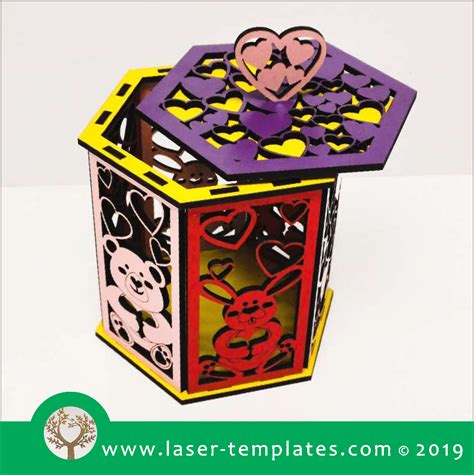 Laser Cut Template For 3d 3mm Valentines Day Hexagon Box Laser Ready Templates