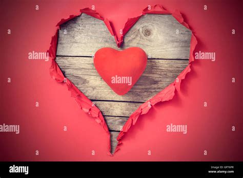 Wooden Heart Shape Background On Red Frame Stock Photo Alamy