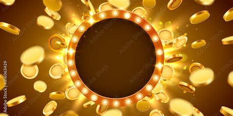 Casino lamp frame with gold realistic 3d coins background. Stock Vector ...