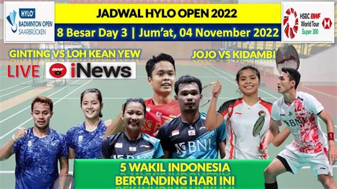 Jadwal Hylo Open Hari Ini Babak Perempat Final Ginting Vs Loh