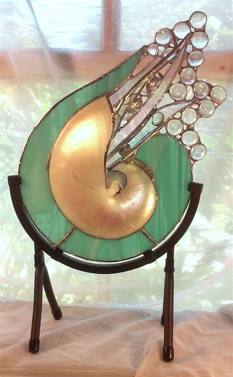 Nautilus With Tentacles In Stand Etsy Modern Stained Glass Stained Glass Stained Glass Art