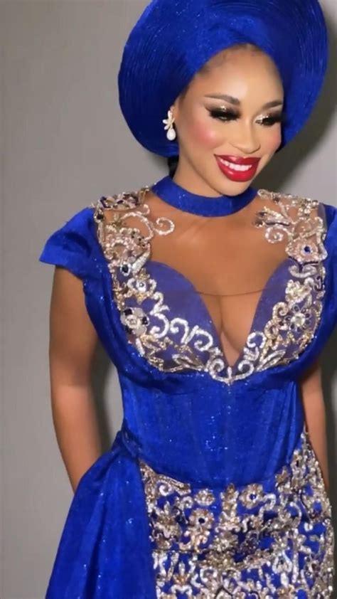 Blue Asooke Wedding Dress For Yoruba Brides Nigerian Lace Styles