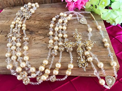 Ivory Pearls Wedding Lasso Gold Plated Crystal Wedding Lasso Swarovski